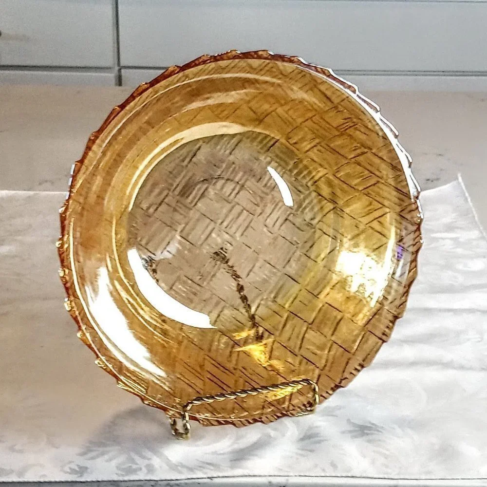 Vintage Indiana Glass Amber Basket Weave 9